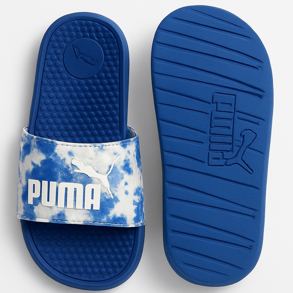 PUMA Kids Slide Sandals Blue Tie-Dye – Size 2